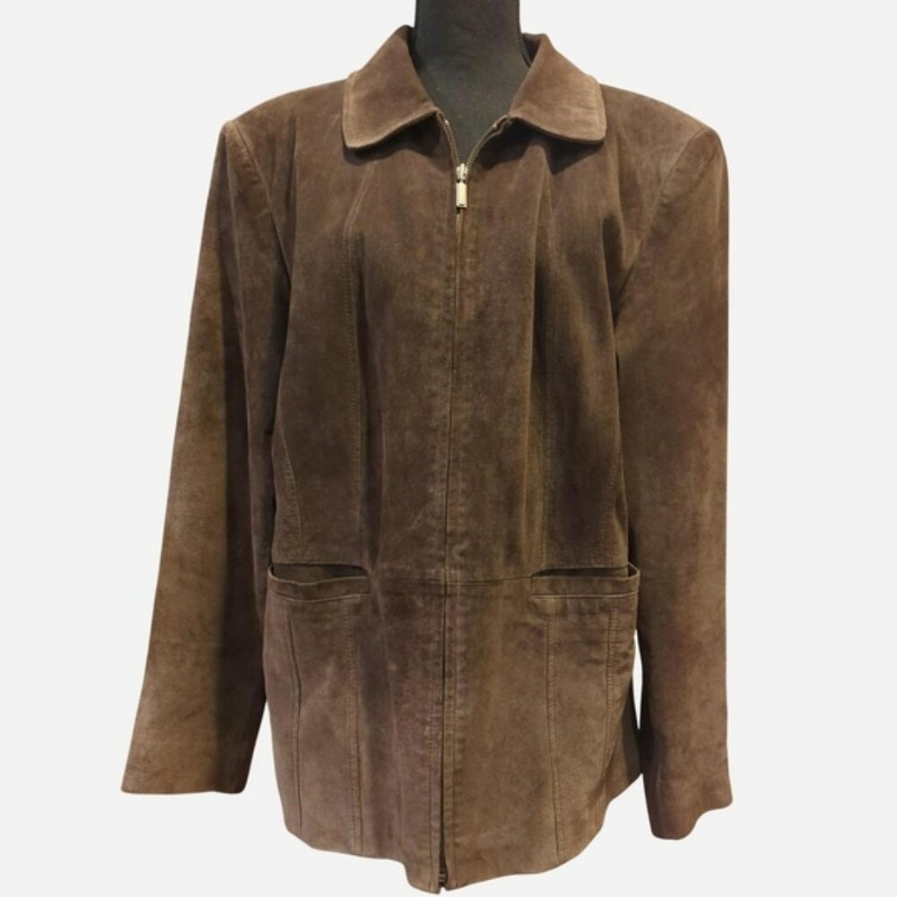 St. John's Bay Brown Suede Boho Western Zip-Front Jacket